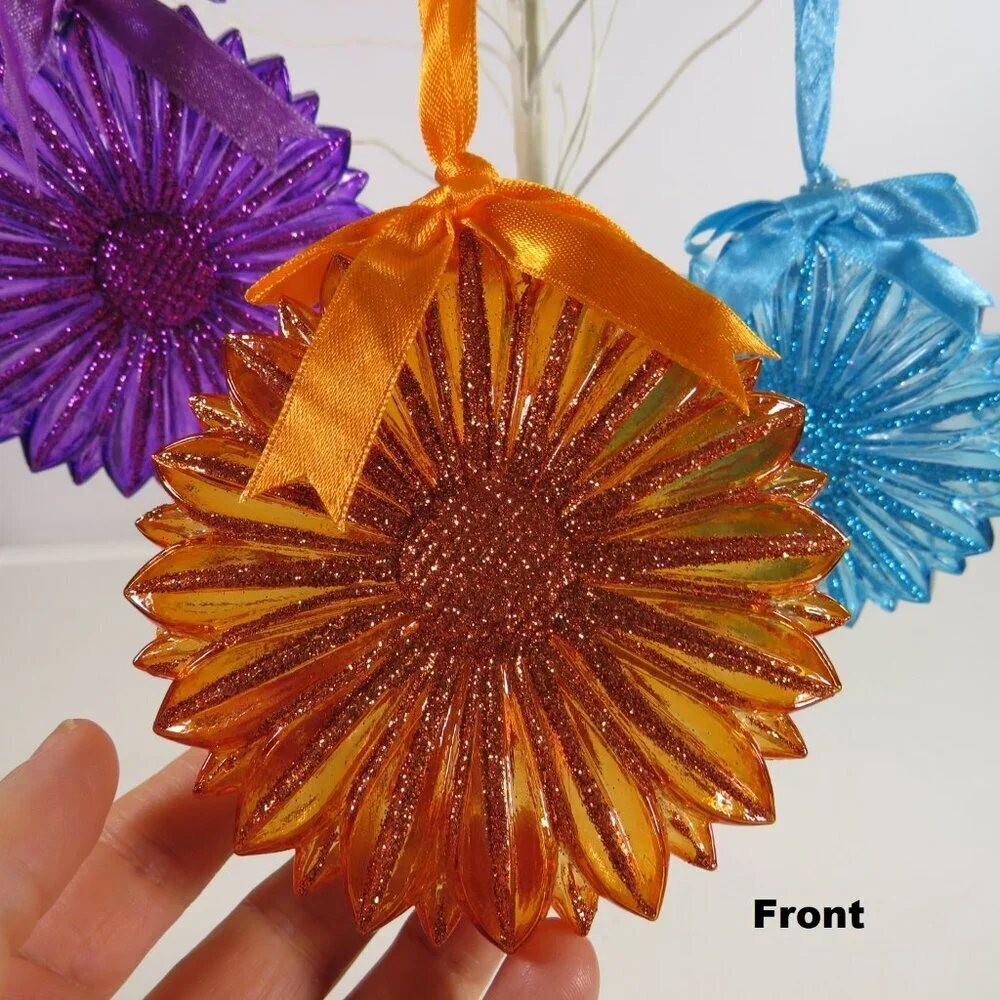 Glittered Flower (3) Ornaments for tree, wall or tucked in arrangements Spring